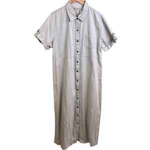 VTG Bobbie Brooks Khaki Safari Short Sleeve Snap Front Maxi Dress Size XL(16-18)